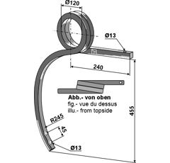 Dent droite spiralée 455 mm pour cultivateur adaptable