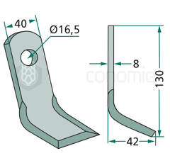 Fléau 130 x 40 x 42 x 8 mm pour broyeur KUHN 6060000 adaptable