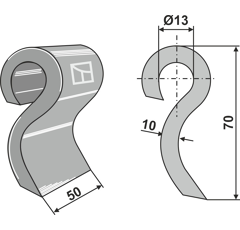 Fléau 70 x 50 x 10 mm pour broyeur DÜCKER 945000901 adaptable