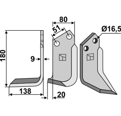 Lame gauche pour Fraise/Rotavator HOWARD 9862 adaptable