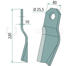 Fléau droit torsadé 220 mm pour broyeur RÖLL adaptable