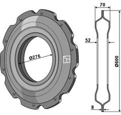 Roue crénelée Ø 276 mm pour rouleau adaptable - BlackSteel©
