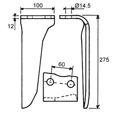 Dent droite pour herse rotative HOWARD 182936  adaptable