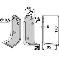 Lame droite pour Fraise/Rotavator AGRIA 16453 adaptable
