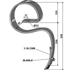 Dent pour cultivateur VADERSTAD 201070 adaptable - Blacksteel©