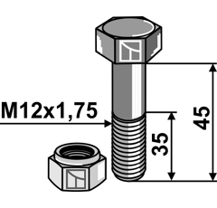 Schraube mit Sicherungsmutter - M12 - 8.8 - Länge 45 - Gewindelänge 35