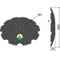 Disque crénelé Ø406x4 pour déchaumeur KÖCKERLING 905410 adaptable - BlackSteel©