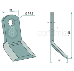 Couteau-Y pour broyeur 120x50mm BAGODI adaptable 
