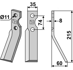Lame droite 215 x 35 x 74 mm pour Fraise/Rotavator SIMON adaptable 