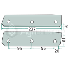 Contre-couteau pour presses à balles 237 x 61 x 6 mm WELGER 0982200200 - 1104031001 adaptable