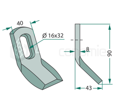 Couteau-Y pour broyeur 90x40mm S.M.A. TX95-C adaptable 