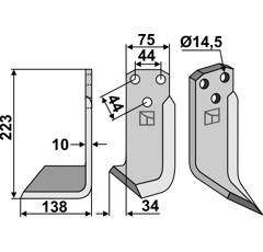 Lame gauche pour Fraise/Rotavator MALETTI 700080 adaptable