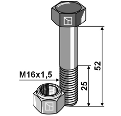 Boulon à tête hexagonale M16x1,5x52 avec écrou à freinage interne adaptable - Blacksteel©