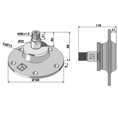 Palier filet à gauche pour déchaumeur LEMKEN 55510047 adaptable - BlackSteel©