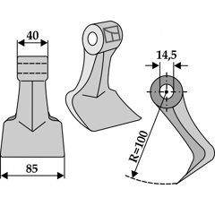 Martillo 85 x 40 mm para trituradora AGRIMASTER - AGROMEC - FIEDLER 71009 adaptable