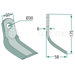 Couteau-Y pour broyeur 175x60mm AGROMET adaptable 