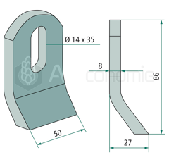 Fléau pour broyeur 86x50mm PALLADINOadaptable 