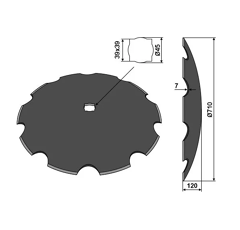 Disque crénelé ∅710x6 pour cover crop SIMBA P00282 adaptable
