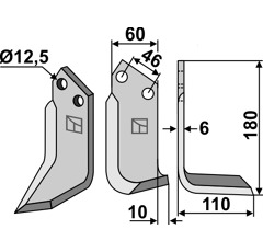 Fräsmesser rechts 180 x 110 x 6 mm AGROMEC - MURATORI 12000301 - Nachbau