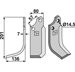 Hoja izquierda 201 x 136 x 7 mm para fresadora MURATORI 12012602 adaptable