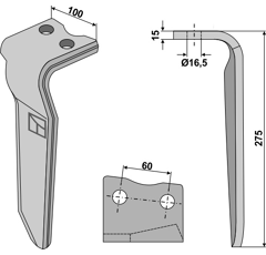 Dent gauche pour herse rotative HOWARD 185515 adaptable - Blacksteel©