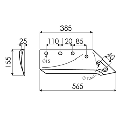 Soc à pointe droit 16" pour charrue KVERNELAND 073004F origine
