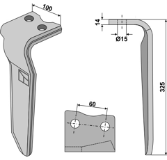 Dent gauche pour herse rotative HOWARD 182939 adaptable - Blacksteel©