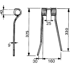 Federzinken für Mäher breit links PEZET STRELA VGPZ110E - Nachbau