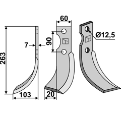 Lame gauche263x60mm pour Fraise/Rotavator FERRARI adaptable 