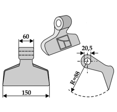 Marteau 60 x 150 mm pour broyeur MASCHIO adaptable