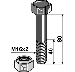 Boulon M16x2 x 80 pour broyeur AGRIMASTER adaptable - Blacksteel©