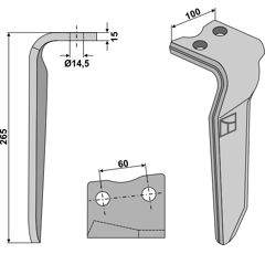 Dent droite pour herse rotative HOWARD 182938 adaptable