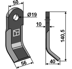 Couteau-Y pour broyeur 140,5x50mm KVERNELAND MAY020012 adaptable - Blacksteel©
