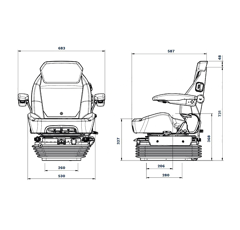 Siège tracteur à suspension pneumatique tissu 656 - 731 mm adaptable