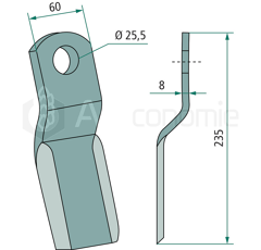 Fléau pour broyeur 235 x 60 mm AGRIMASTER 3003045 adaptable