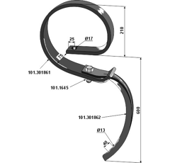 Dent spiralée 810 mm pour cultivateur KONGSKILDE adaptable