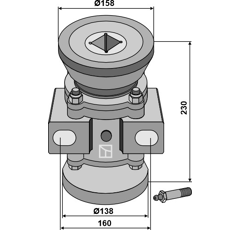Palier complet Ø 158 mm pour arbre carré 40 x 40 adaptable