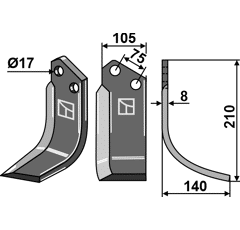 Hoja derecha 182 x 135 x 6 mm para fresadora AGRATOR adaptable