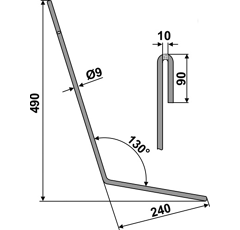 Griffe Ø9 x 490 mm gauche pour semoir adaptable