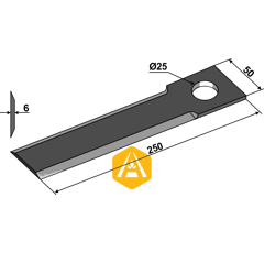 Couteau pour broyeur 250 x 50 mm  KLEVER 81.01.03.451 adaptable - BlackSteel©