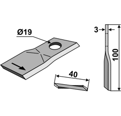 KM-Klinge links 100x40x3 LochØ: 19 mm 80191 B.C.S. Nachbau 