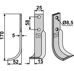 Lame gauche pour Fraise/Rotavator BERTOLINI K3501780 adaptable