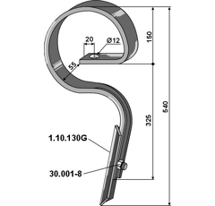 Dent droite 540 mm pour cultivateur KVERNELAND adaptable