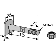 Boulon M 16 x 2x 115 pour broyeur HUMUS adaptable - Blacksteel©