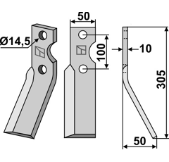 Lame droite 305 x 50 x 100 mm pour Fraise/Rotavator SIMON adaptable - Blacksteel©