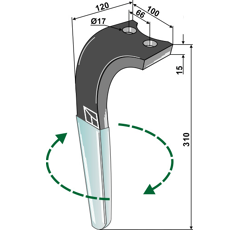 Dent droite pour herse rotative RABE 8411.62.03 adaptable - BlackSteel©