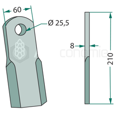 Couteau droit pour broyeur MASCHIO T40005141 adaptable 