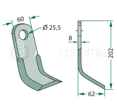 Couteau-Y pour broyeur 202x60mm AGRIMASTER adaptable 