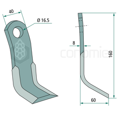 Couteau-Y pour broyeur 160x40mm NOBILI adaptable 