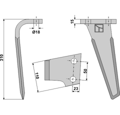 Kreiseleggenzinken links 310 mm für Kreiselegge MALETTI MAE040146M Nachbau